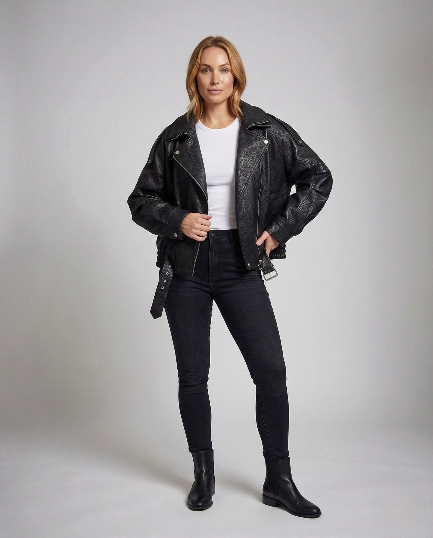 Giacca Biker Donna Oversize in Ecopelle Corta - Brentozzi