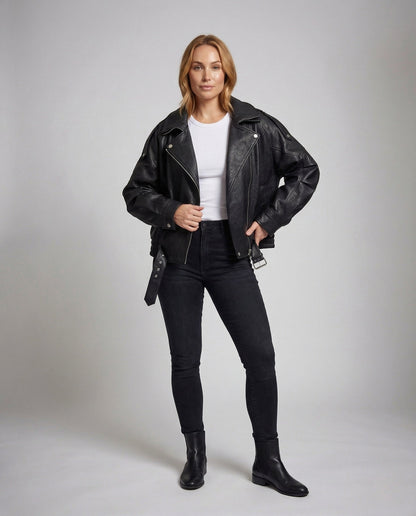 Giacca Biker Donna Oversize in Ecopelle Corta - Brentozzi