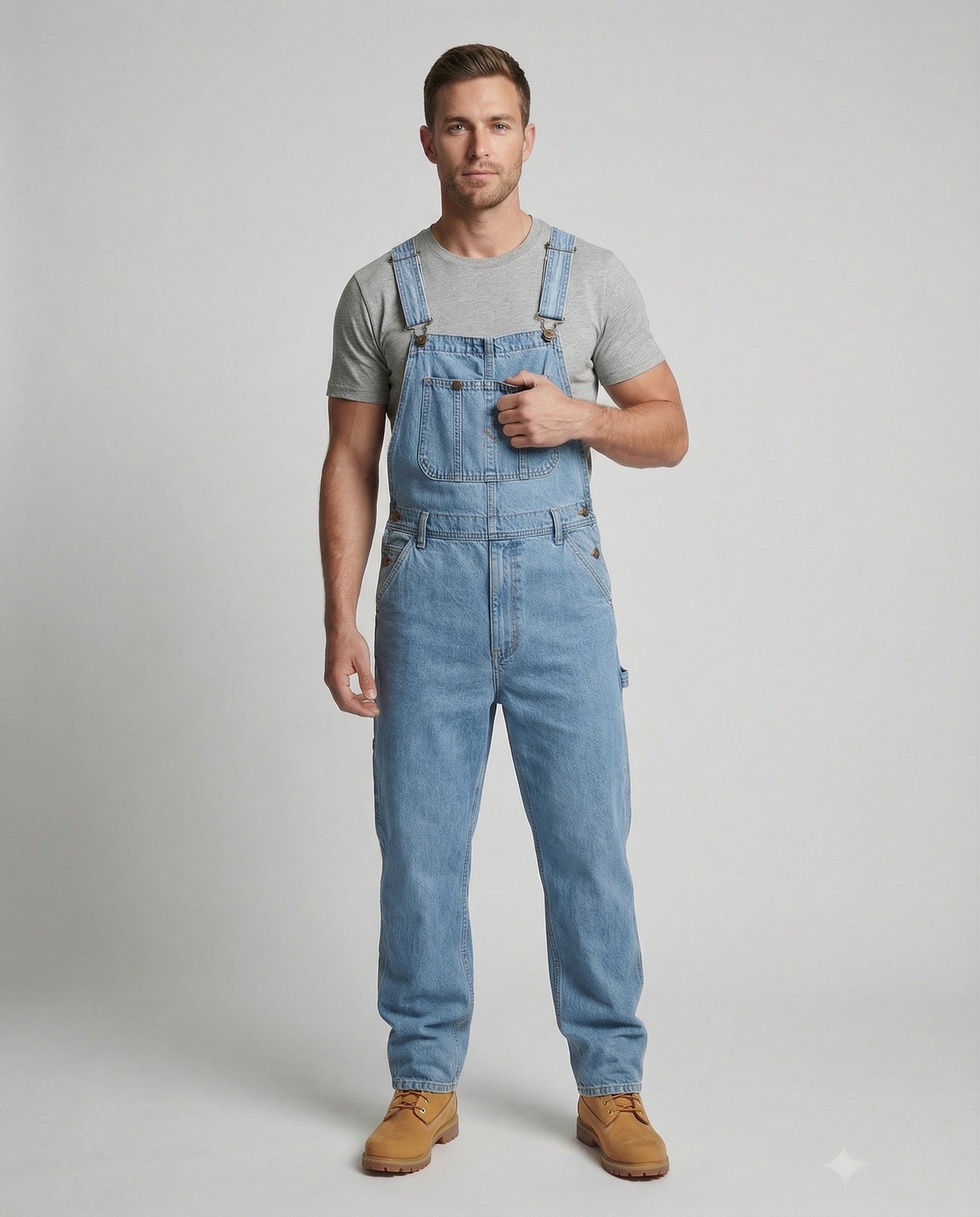 Pantaloni Salopette Uomo in Jeans con Tasche Multiple - Brentozzi