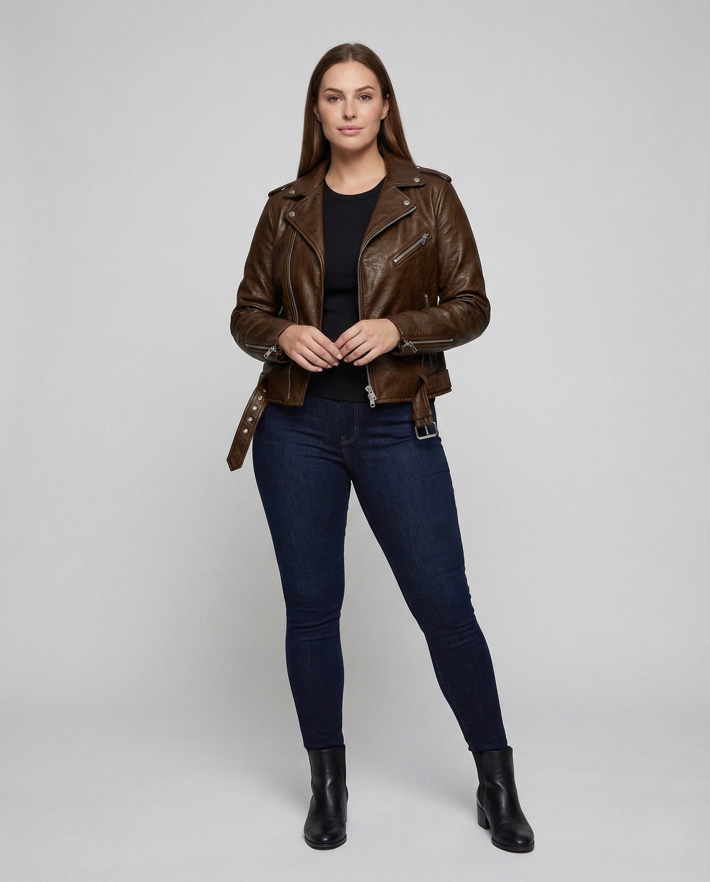 Giacca Biker Donna in Ecopelle Slim Zip Asimmetrica - Brentozzi