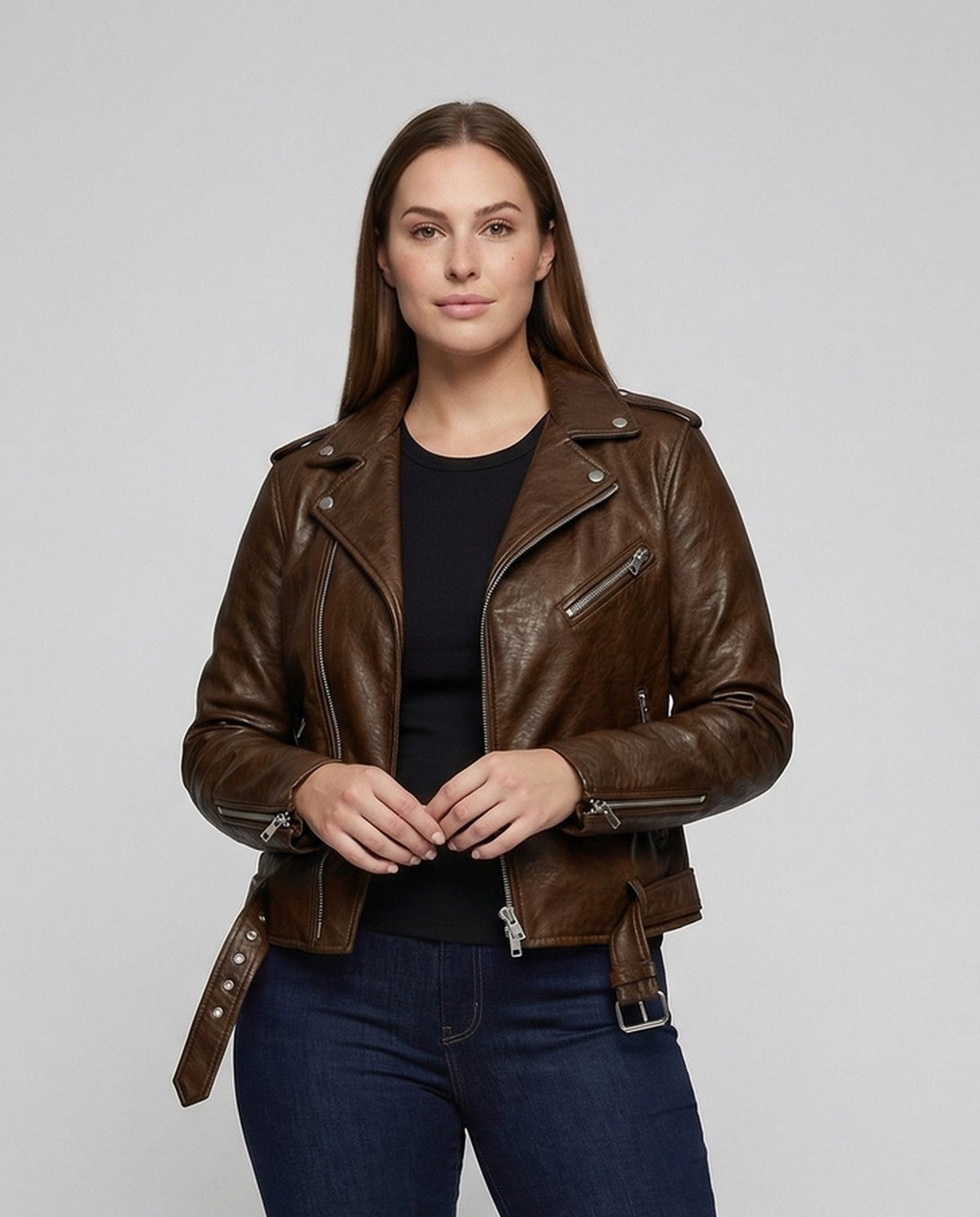 Giacca Biker Donna in Ecopelle Slim Zip Asimmetrica