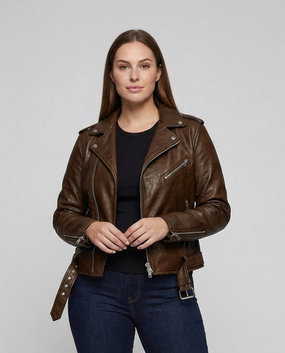 Giacca Biker Donna in Ecopelle Slim Zip Asimmetrica