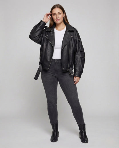 Giacca Biker Donna in Ecopelle Cintura Larga Vita - Brentozzi