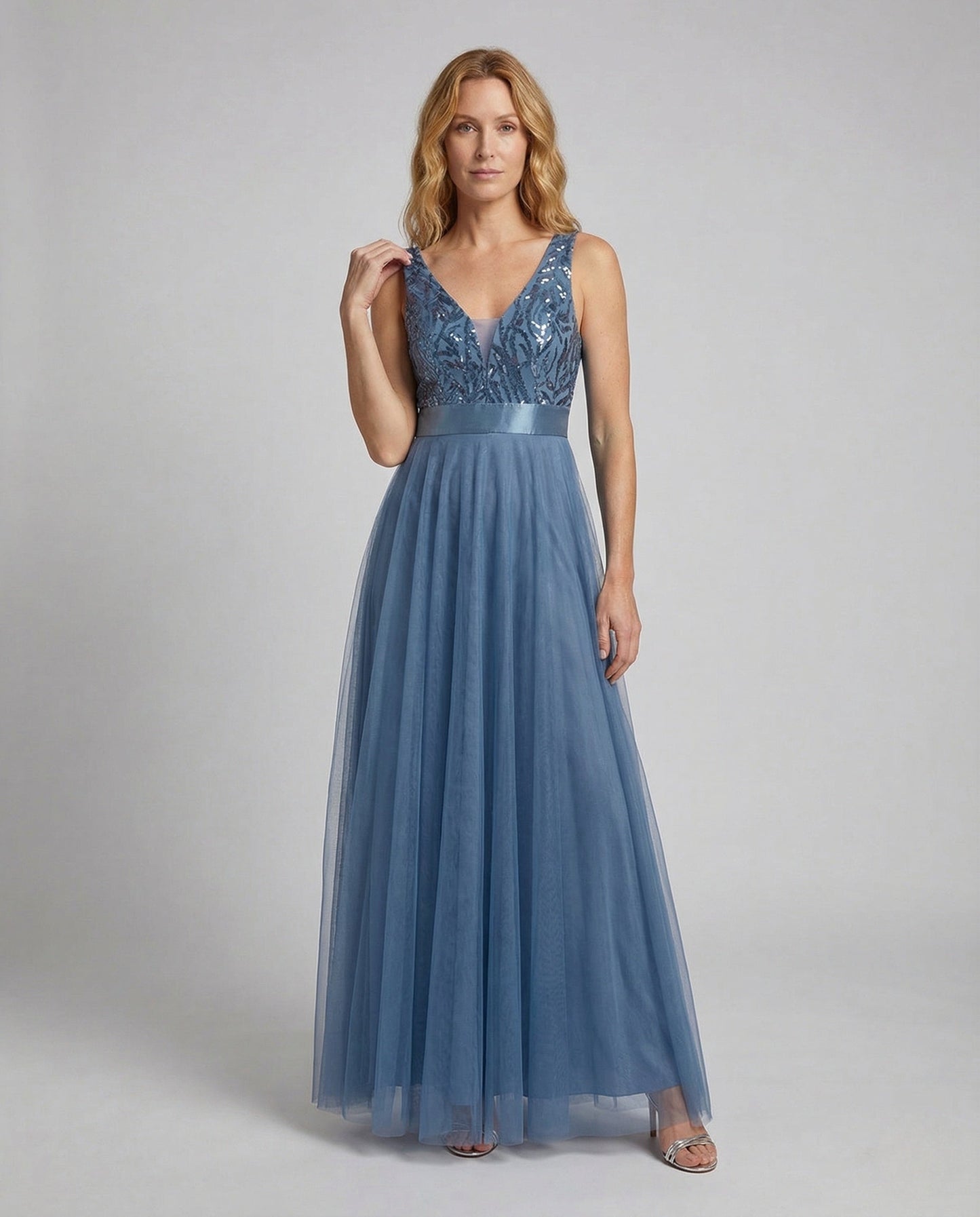 Abito da Sera Donna Bustier Ricamato Gonna in Tulle - Brentozzi