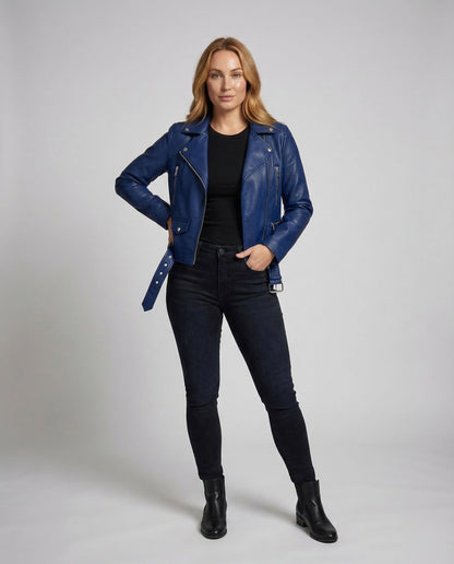 Giacca Biker Donna in Pelle Con Nieten Taglio Sfiancato - Brentozzi