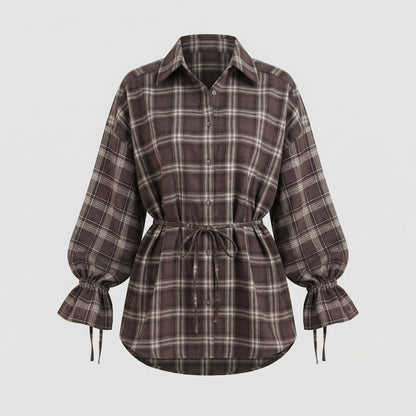 Camicia Donna a Quadri Oversize Manica Lunga