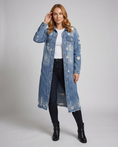 Giacca Jeans Donna Lunga con Tasche - Brentozzi