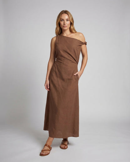 Abito Lungo Donna Scollo Bardot con Drappeggio - Brentozzi