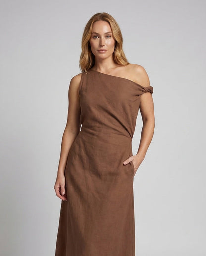 Abito Lungo Donna Scollo Bardot con Drappeggio