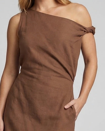 Abito Lungo Donna Scollo Bardot con Drappeggio