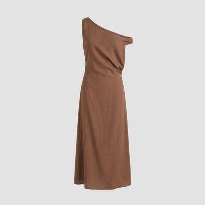 Abito Lungo Donna Scollo Bardot con Drappeggio
