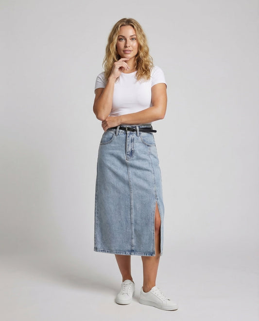 Gonna Midi Donna Jeans Vita Alta - Brentozzi