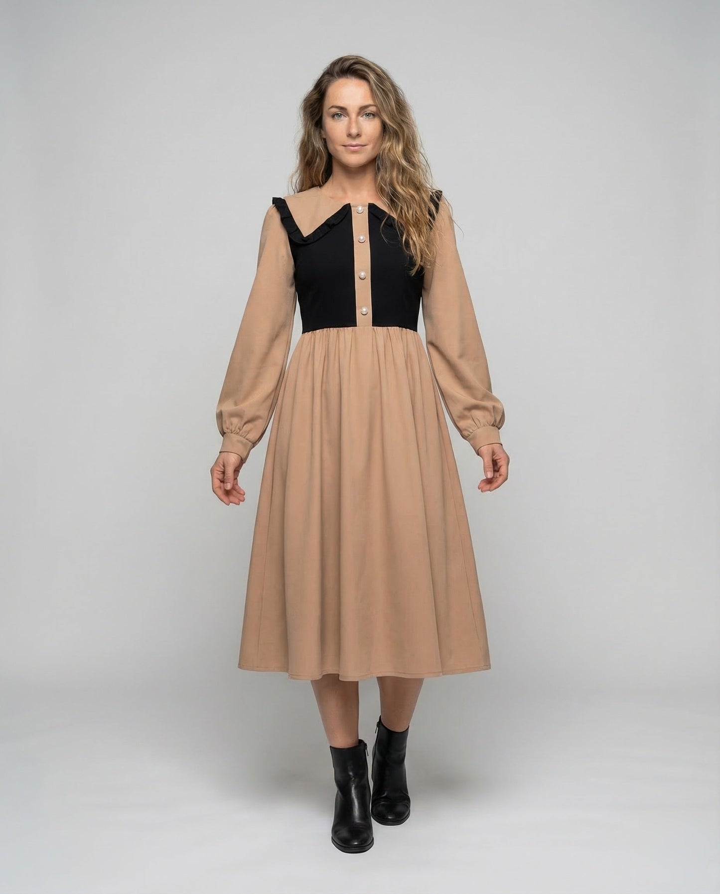 Abito Midi Donna con Colletto a Rouches Stile Empire - Brentozzi