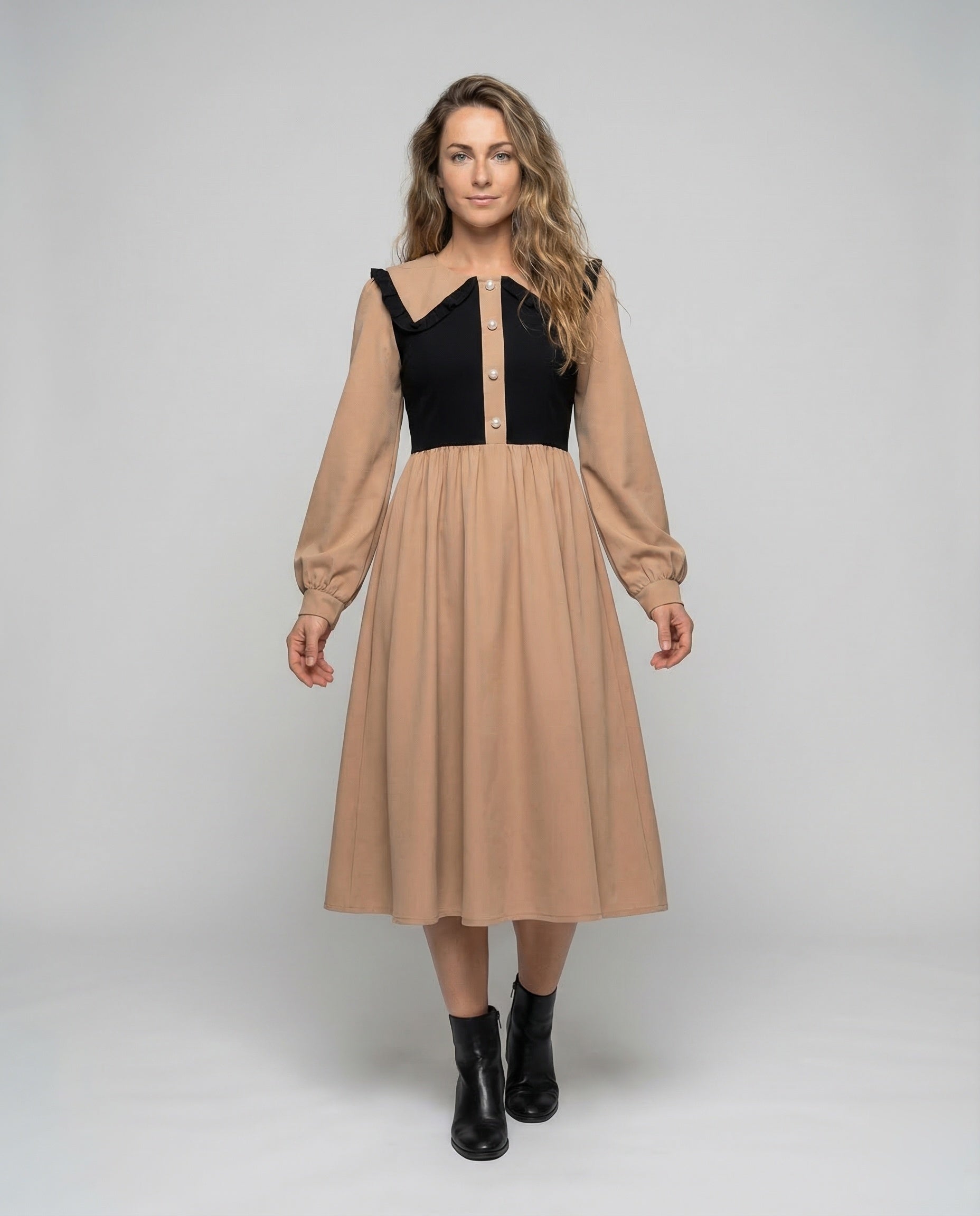 Abito Midi Donna con Colletto a Rouches Stile Empire - Brentozzi