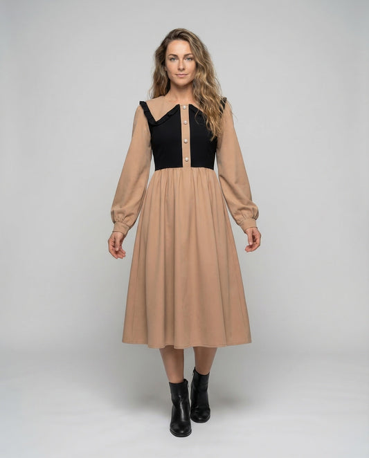 Abito Midi Donna con Colletto a Rouches Stile Empire - Brentozzi