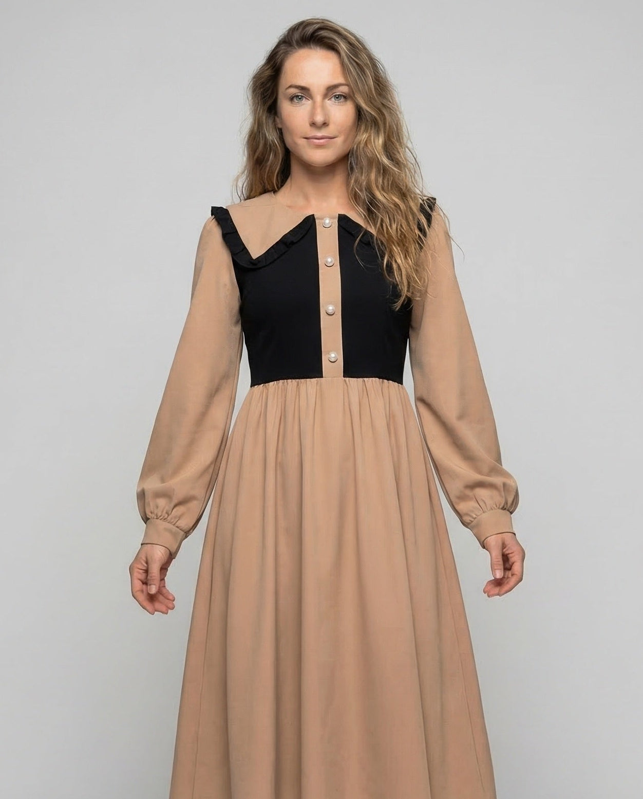 Abito Midi Donna con Colletto a Rouches Stile Empire