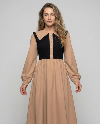 Abito Midi Donna con Colletto a Rouches Stile Empire