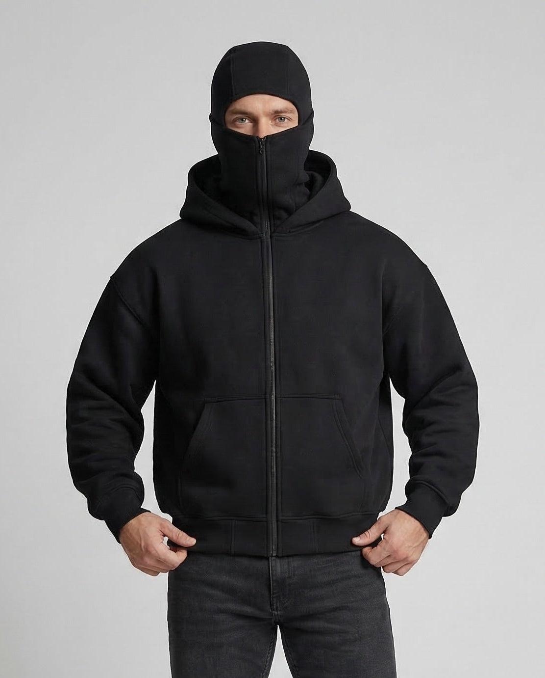 Felpa Unisex con Cappuccio Zip e Tasca a Marsupio