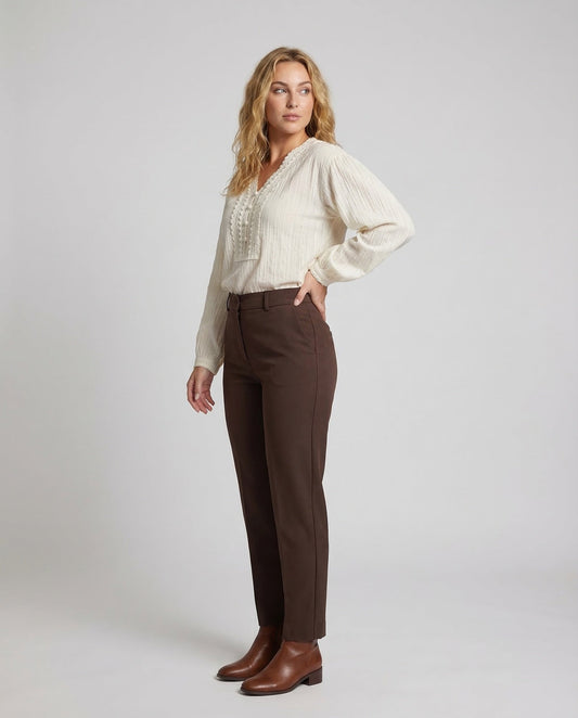 Blusa Donna in Cotone Garza con Inserto in Pizzo - Brentozzi