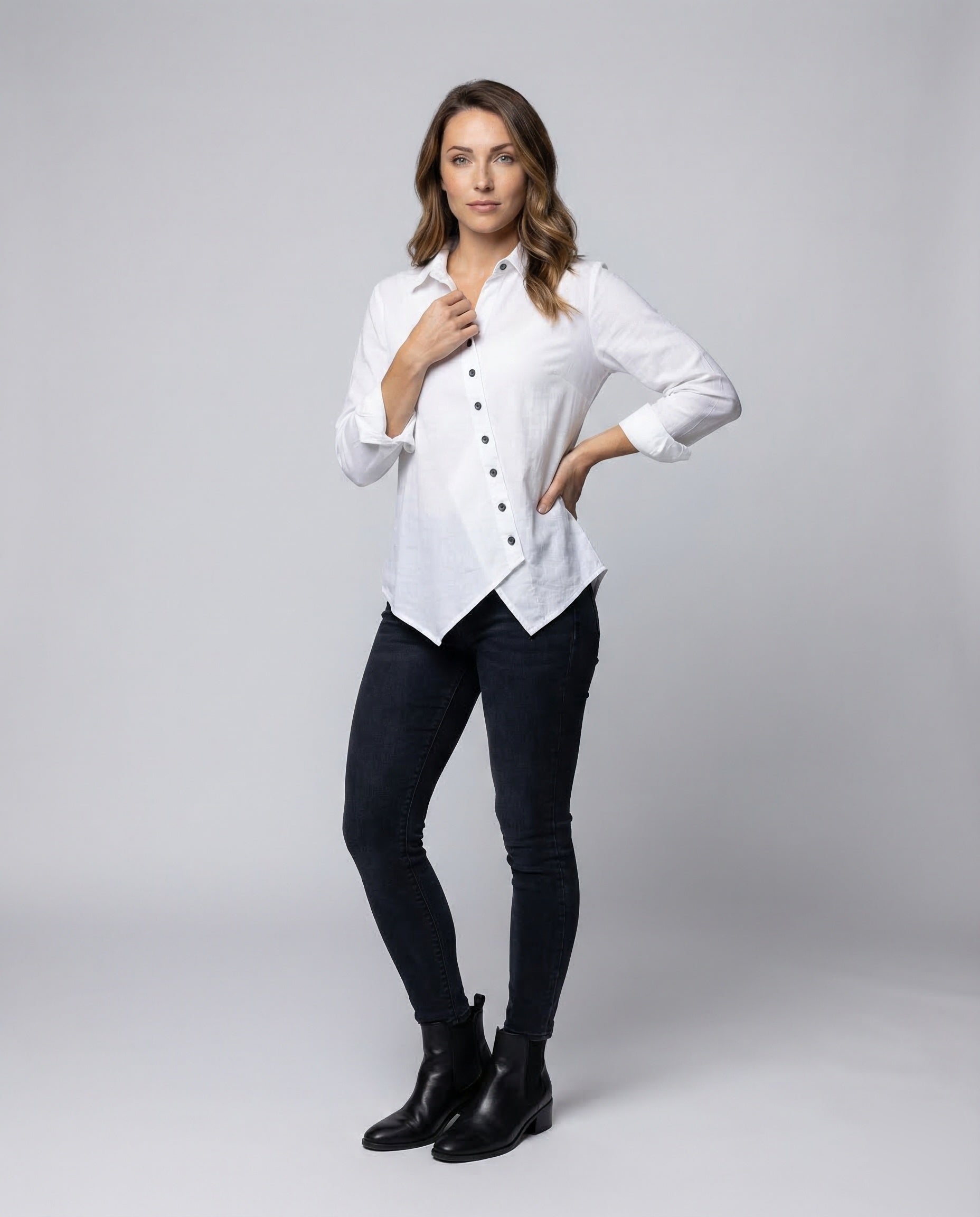 Camicia Donna in Gaze con Bottoni Asimmetrici - Brentozzi