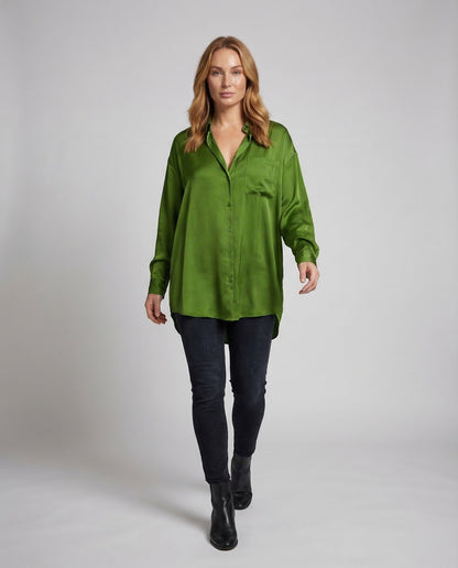 Camicia Oversize Donna in Satin Scollo a V - Brentozzi