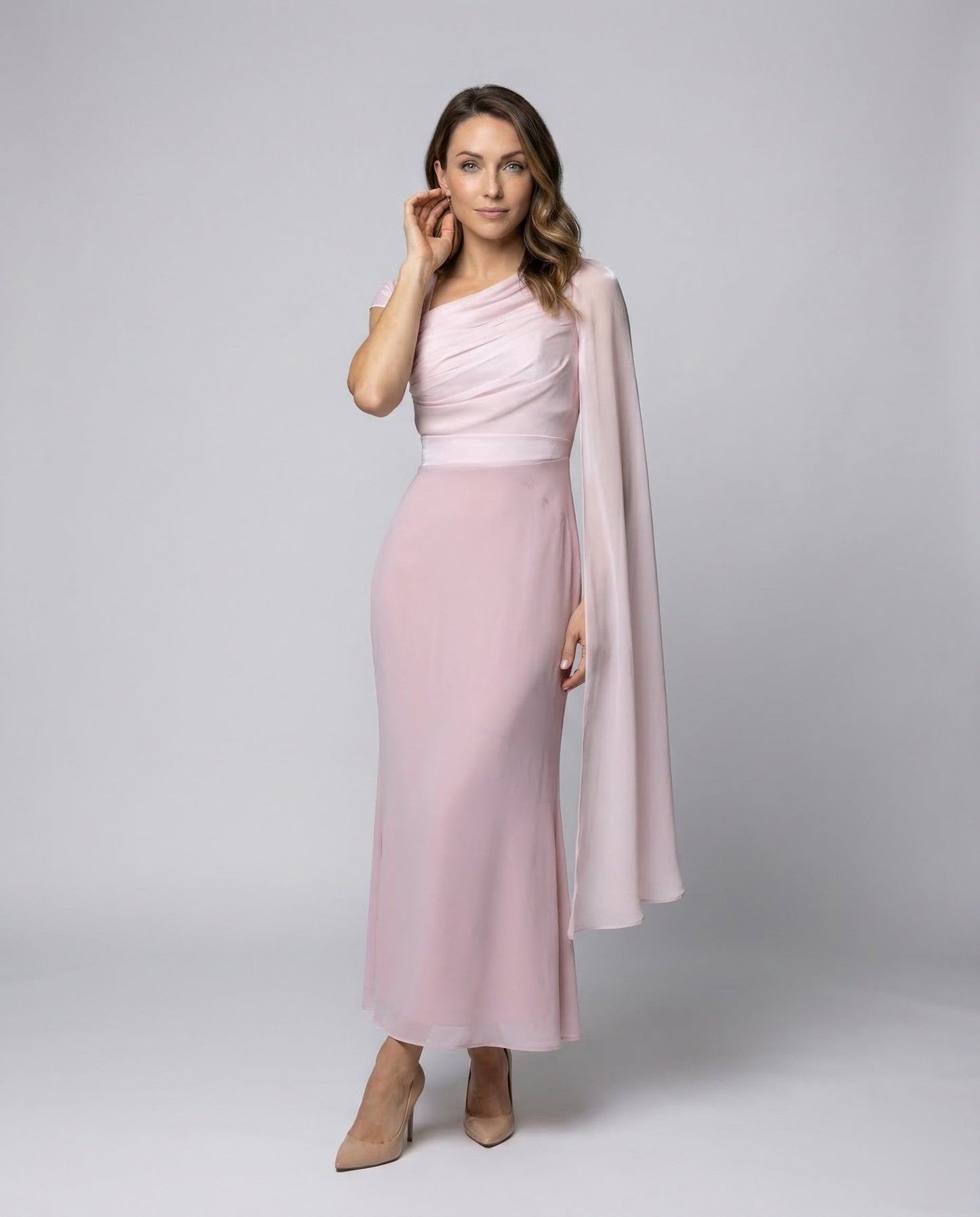 Abito Elegante Donna Monospalla Manica a Mantella - Brentozzi