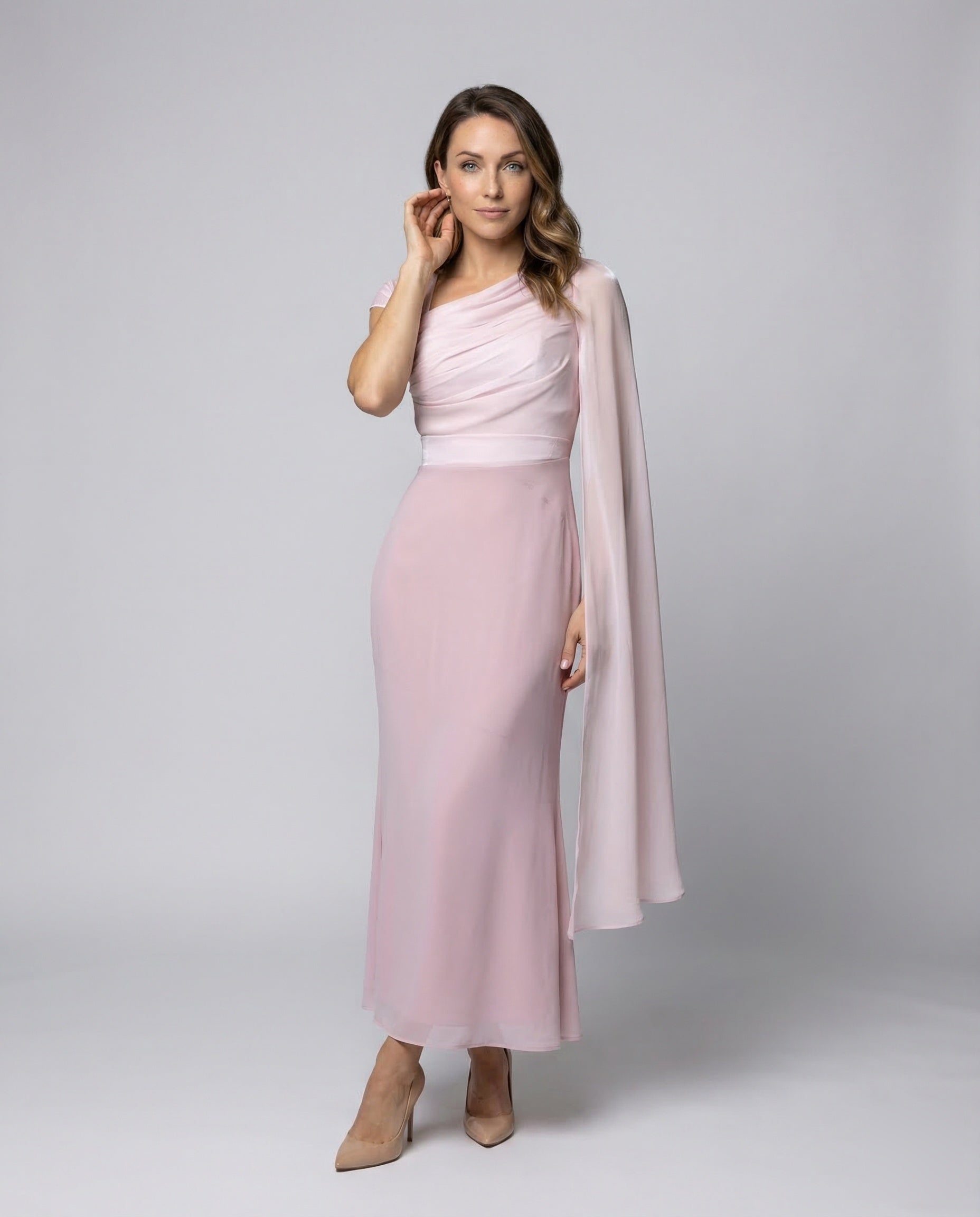 Abito Elegante Donna Monospalla Manica a Mantella - Brentozzi