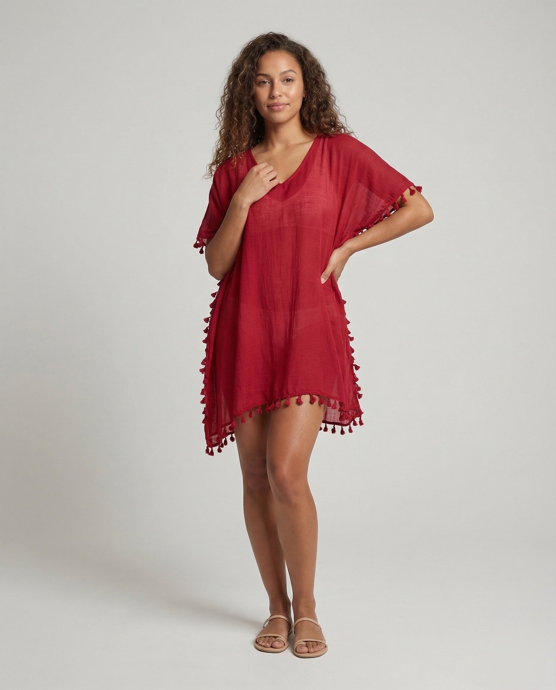 Poncho Spiaggia Donna in Chiffon con Frange - Brentozzi