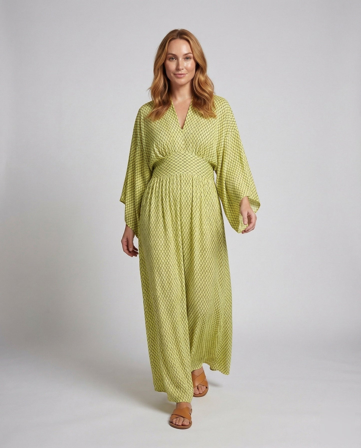 Abito Maxi Donna Kaftan Manica Pipistrello Elastico - Brentozzi