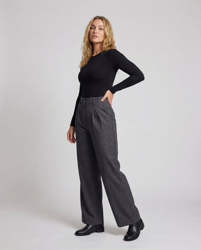 Pantaloni Donna in Misto Lana Twill Vita Pieghe - Brentozzi