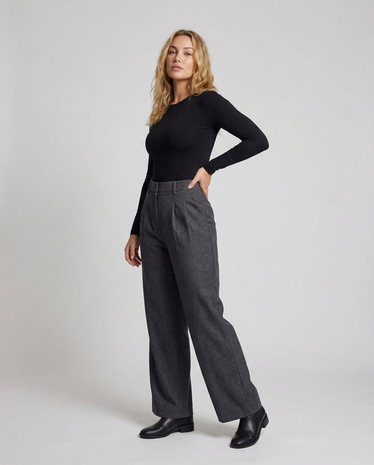 Pantaloni Donna in Misto Lana Twill Vita Pieghe - Brentozzi