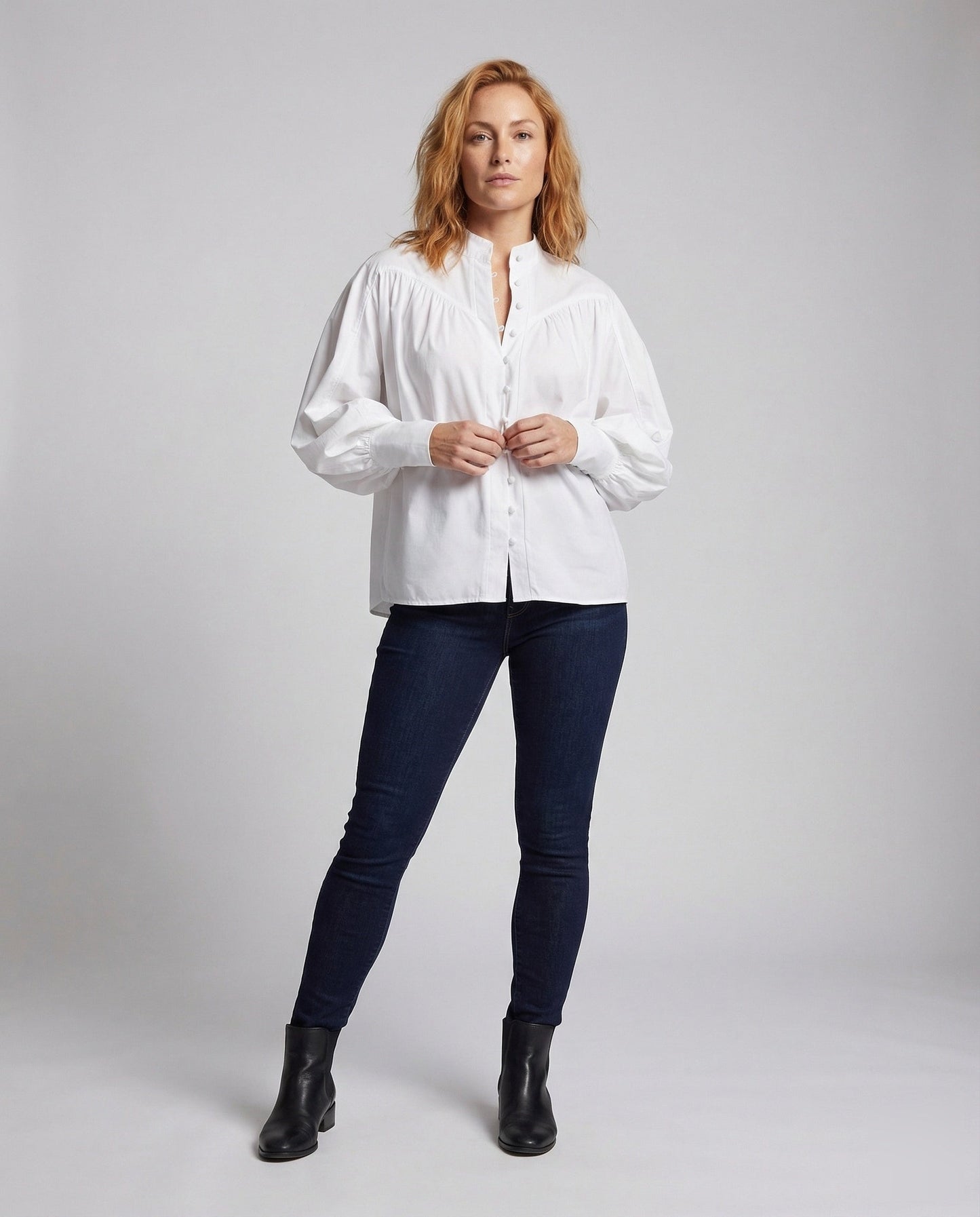 Blusa Donna Elegante Collo Alto Maniche a Palloncino - Brentozzi