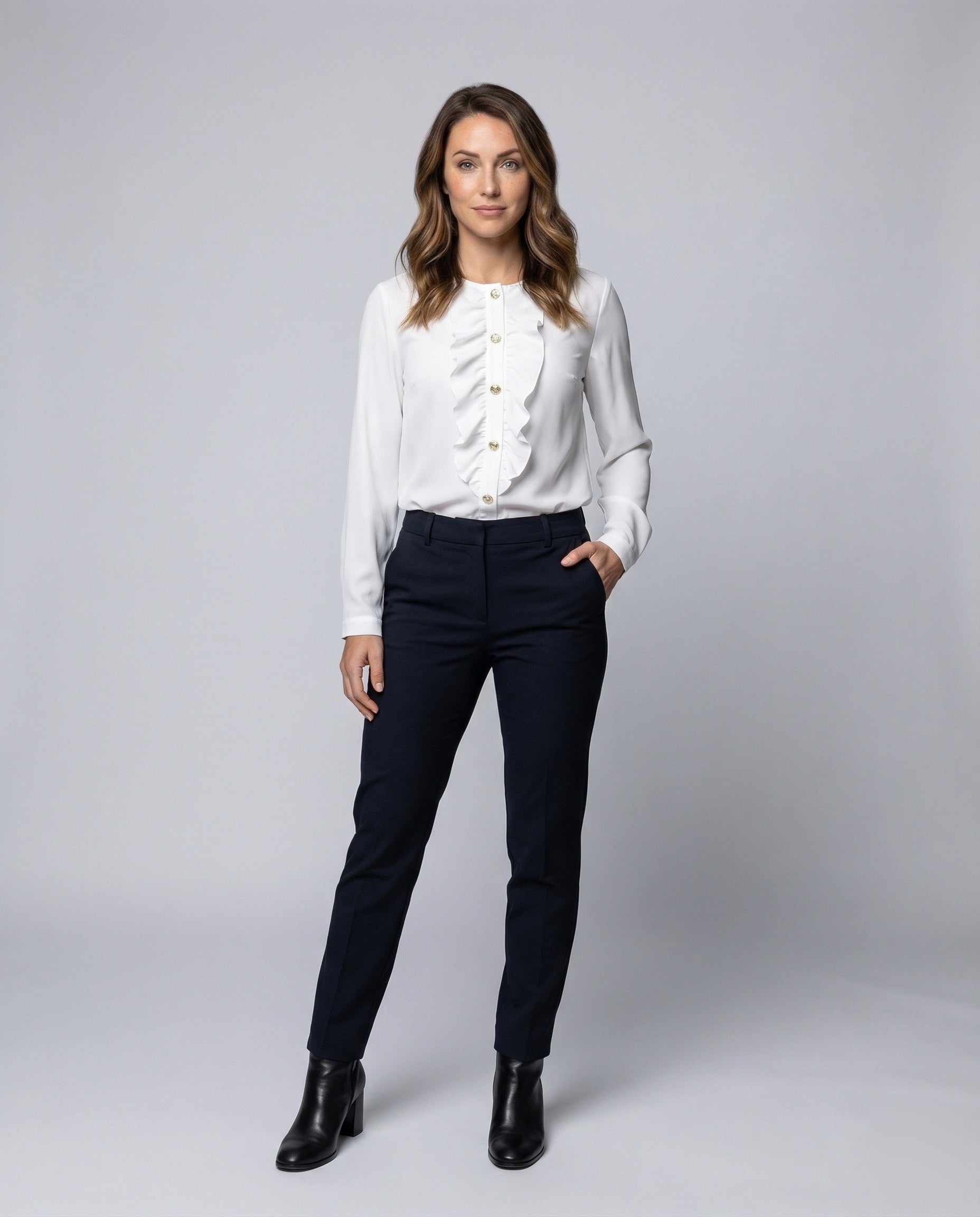 Blusa Donna con Ruches Bottoni Metallici Girocollo - Brentozzi