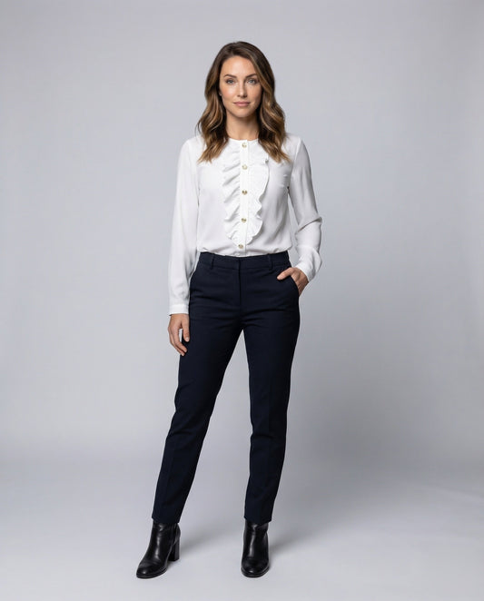 Blusa Donna con Ruches Bottoni Metallici Girocollo - Brentozzi