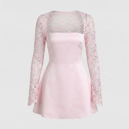 Abito Mini Donna Senza Spalline con Maniche in Pizzo