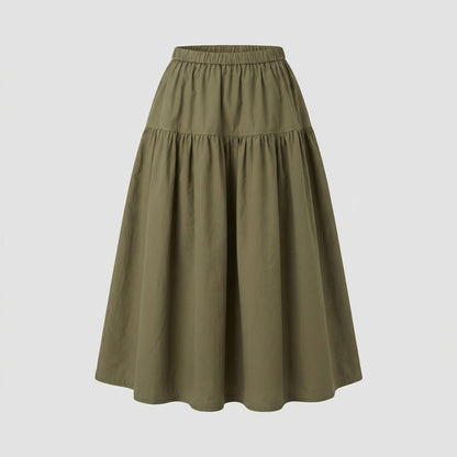Gonna Midi Donna Morbida a Balze con Vita Elastico