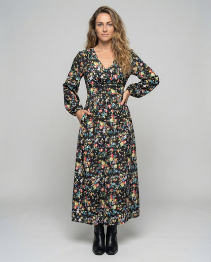 Abito Maxi Donna con Scollo a Impero e Stampa Floreale - Brentozzi