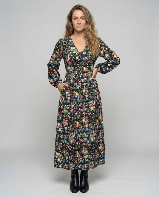 Abito Maxi Donna con Scollo a Impero e Stampa Floreale - Brentozzi