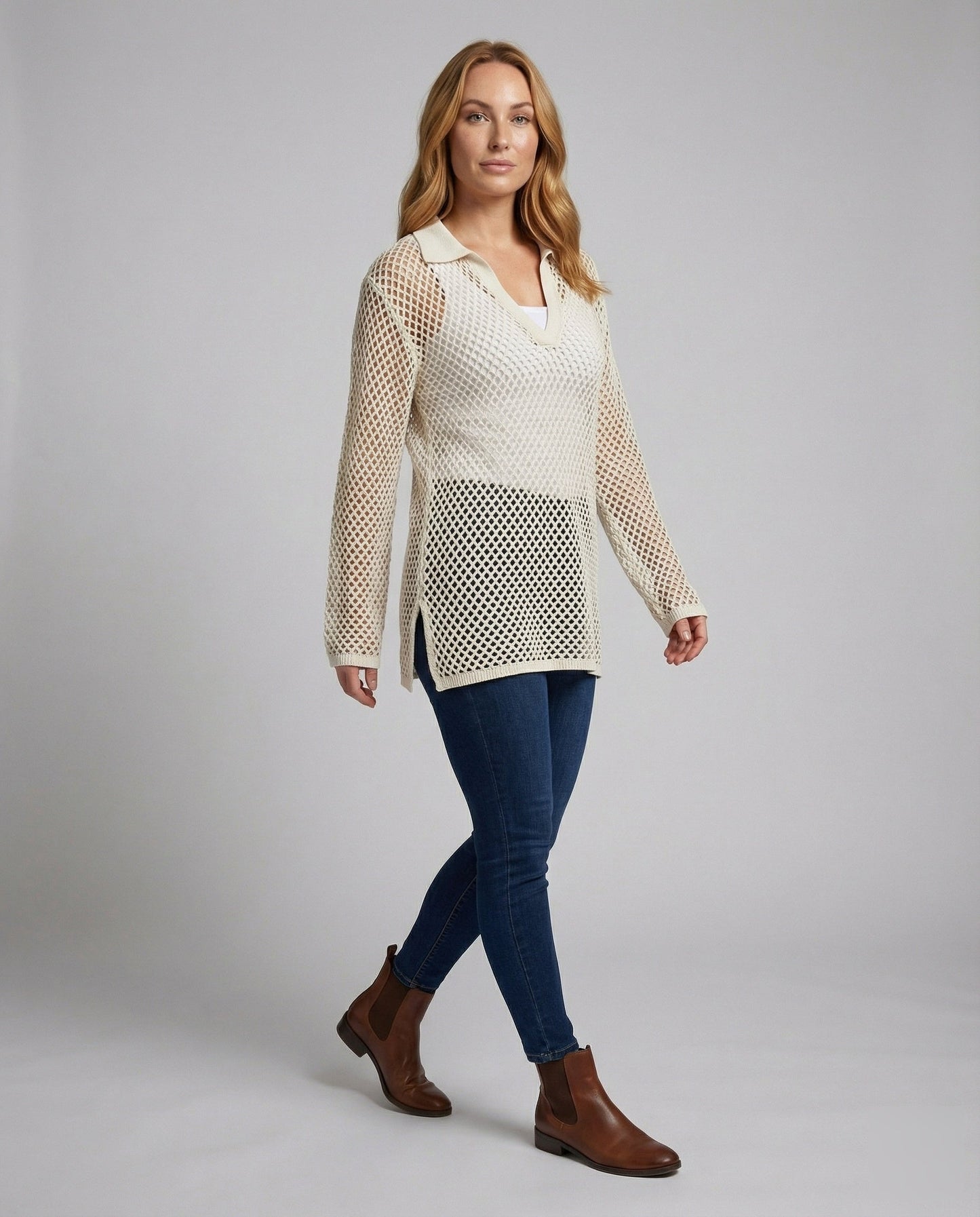 Tunica Donna Leggera in Maglia Rete Scollo Ampio - Brentozzi