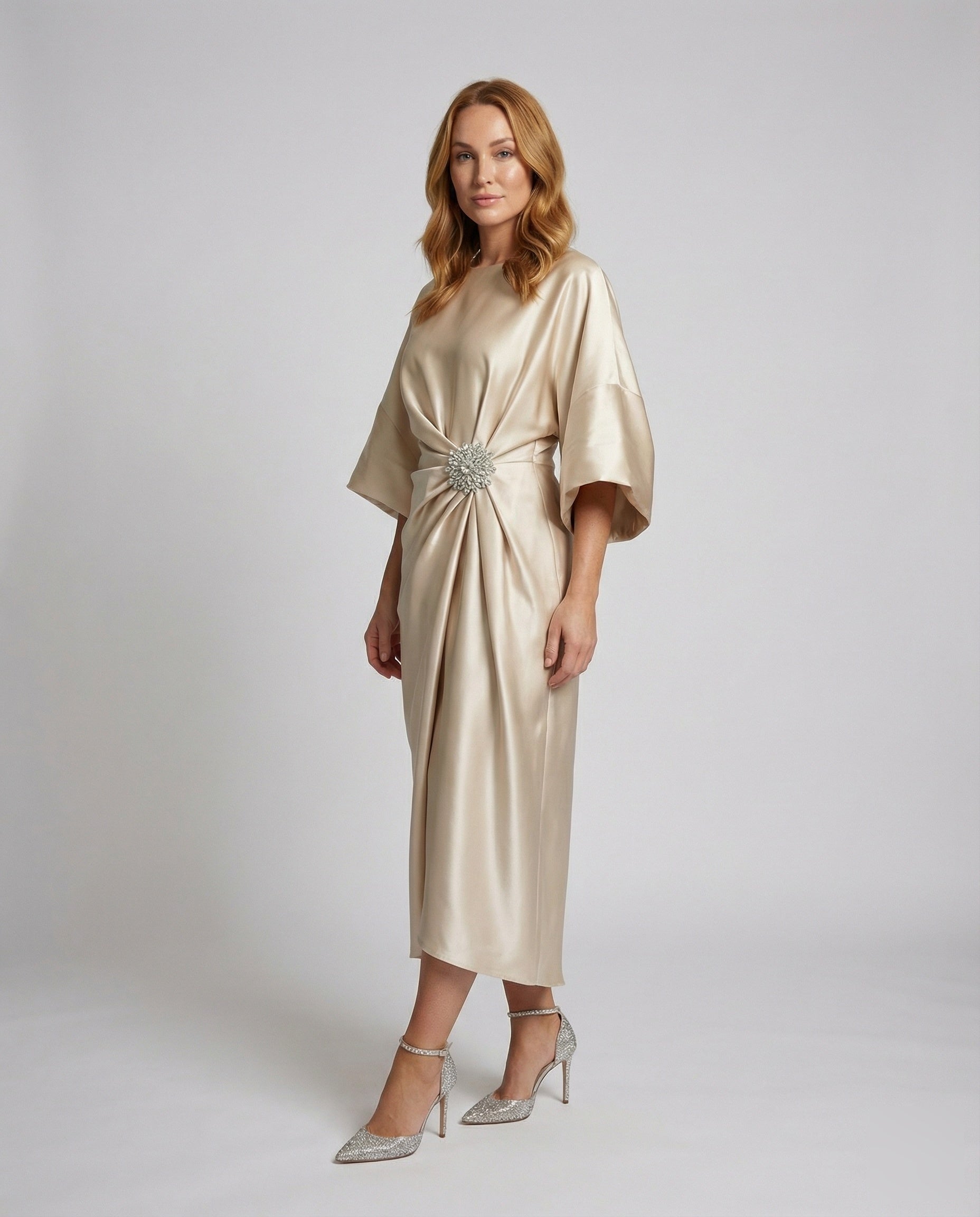 Abito Midi Donna in Satin Manica Kimono - Brentozzi