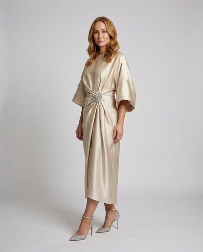 Abito Midi Donna in Satin Manica Kimono - Brentozzi