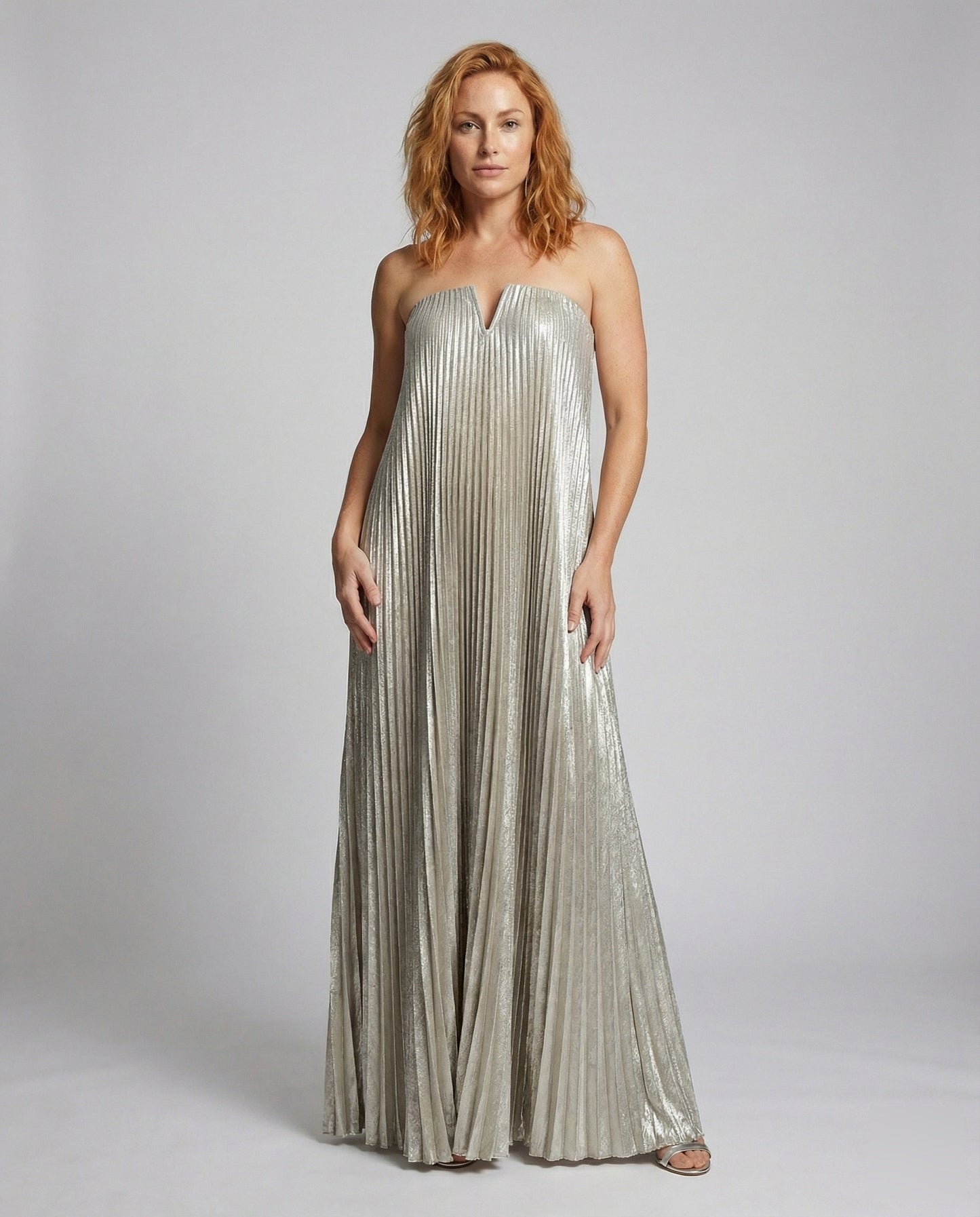 Abito Maxi Donna Plissettato Senza Spalline Elegante - Brentozzi