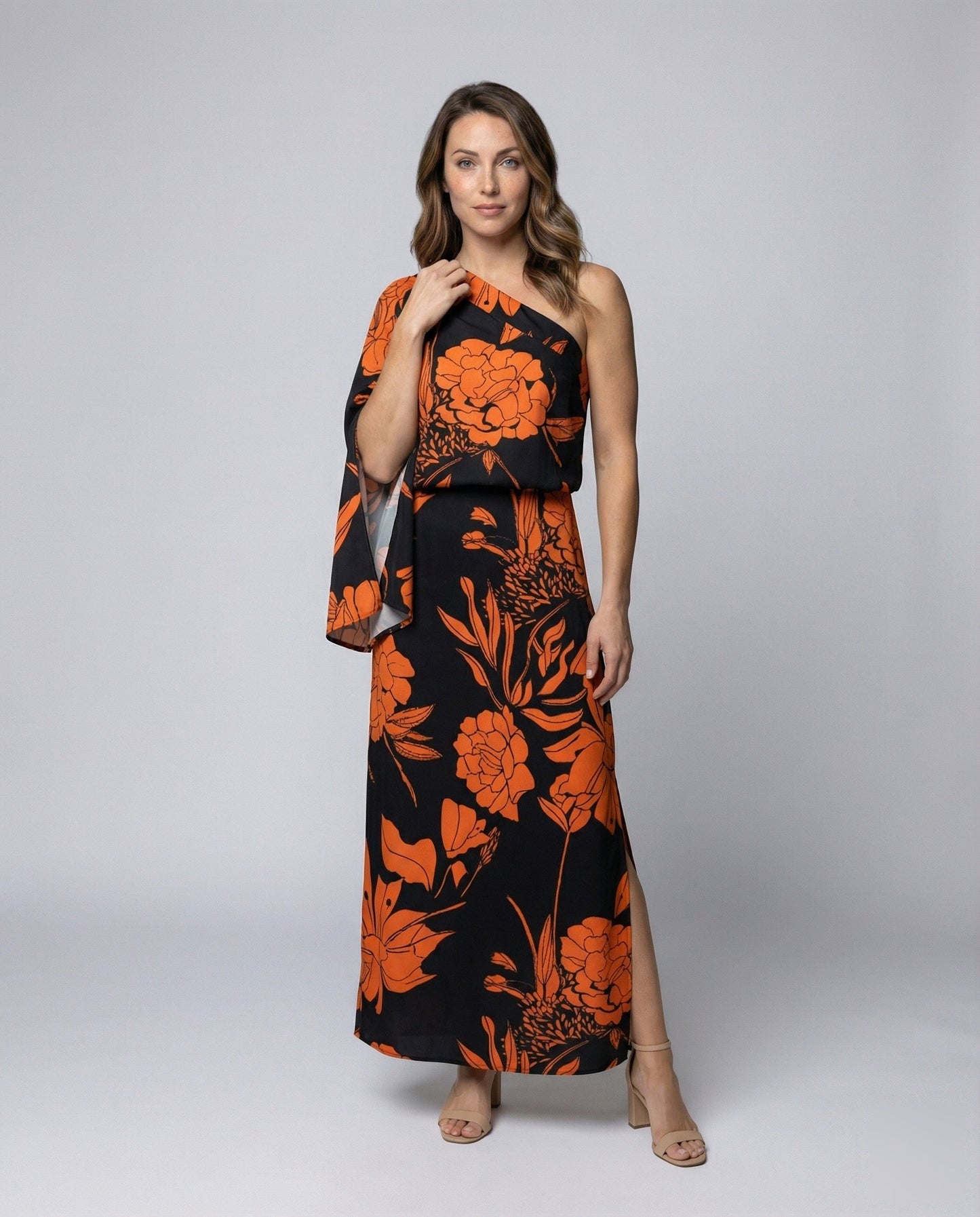 Abito Maxidress Donna Monospalla con Manica Cape - Brentozzi
