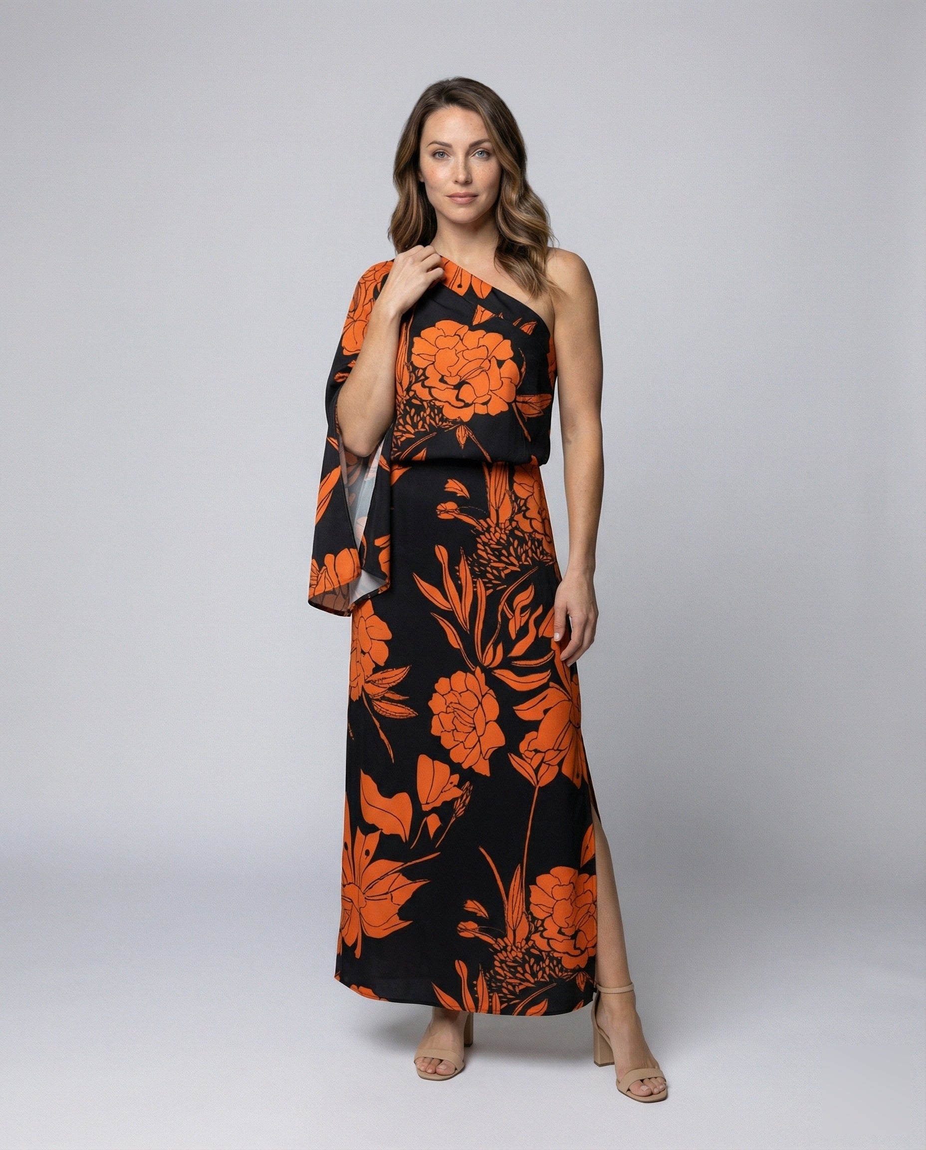 Abito Maxidress Donna Monospalla con Manica Cape - Brentozzi