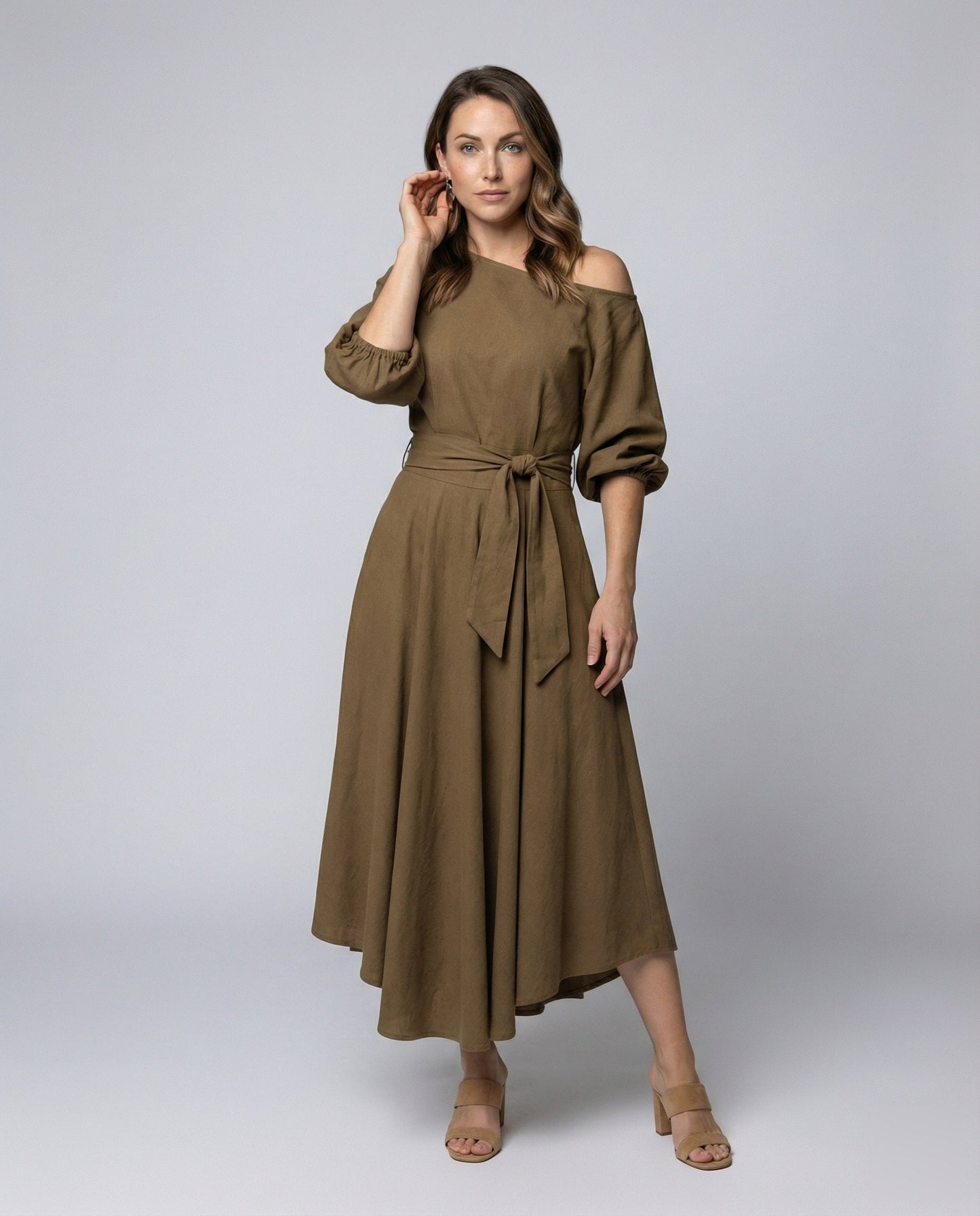 Abito Midi Donna Monospalla con Gonna a Balze - Brentozzi