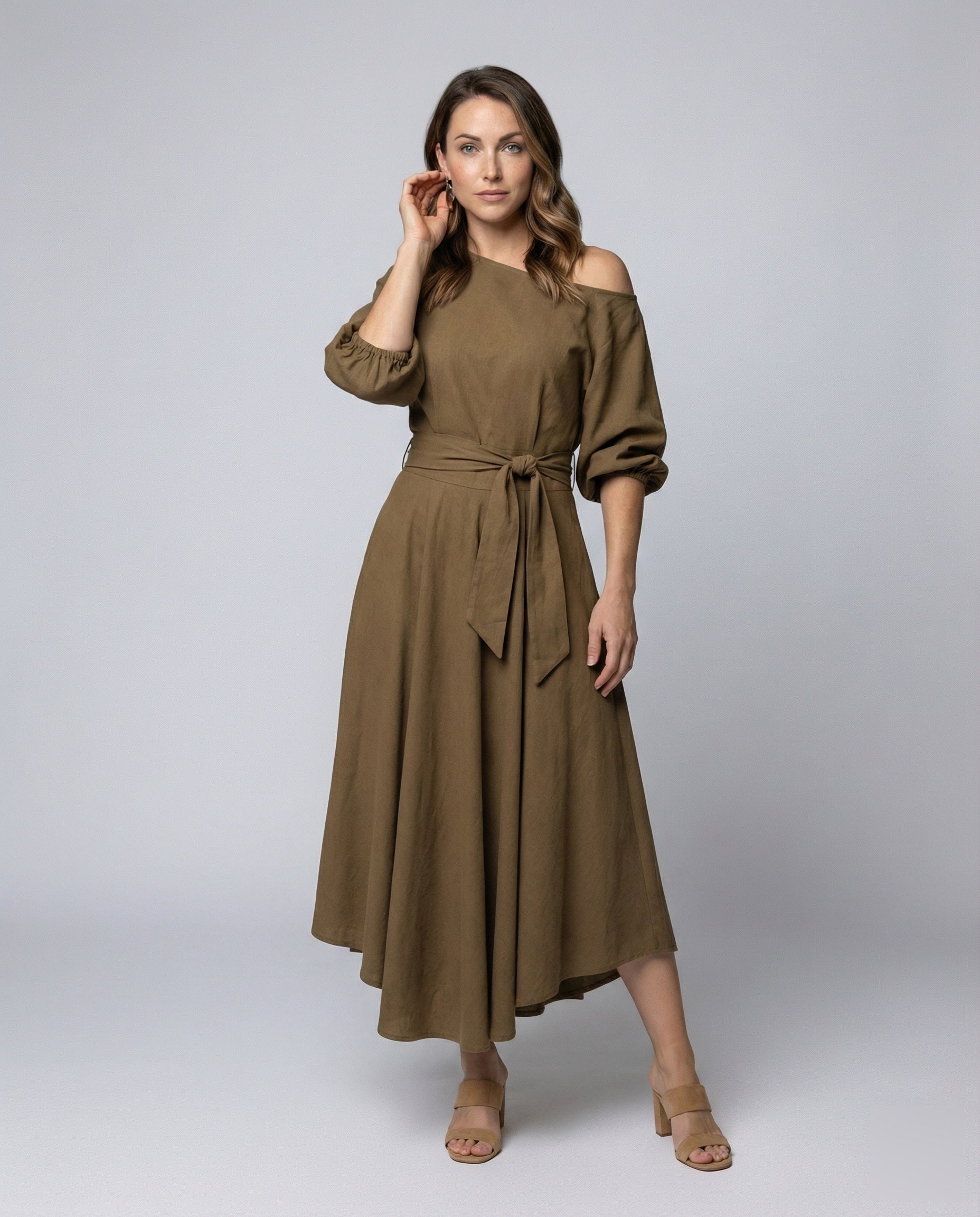 Abito Midi Donna Monospalla con Gonna a Balze - Brentozzi