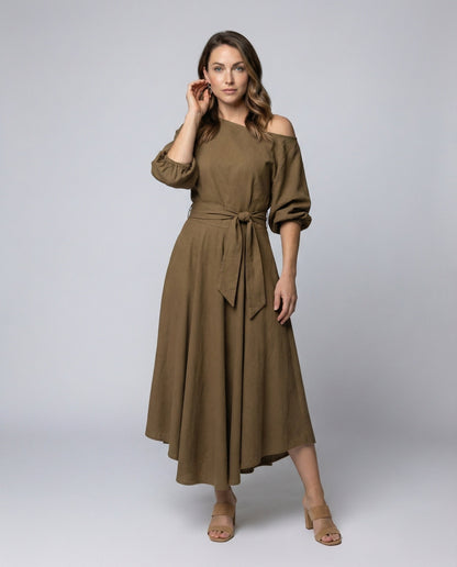 Abito Midi Donna Monospalla con Gonna a Balze - Brentozzi