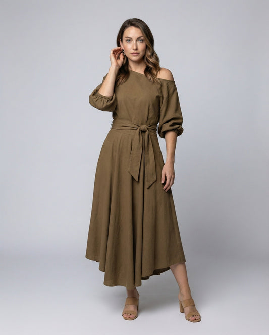 Abito Midi Donna Monospalla con Gonna a Balze - Brentozzi
