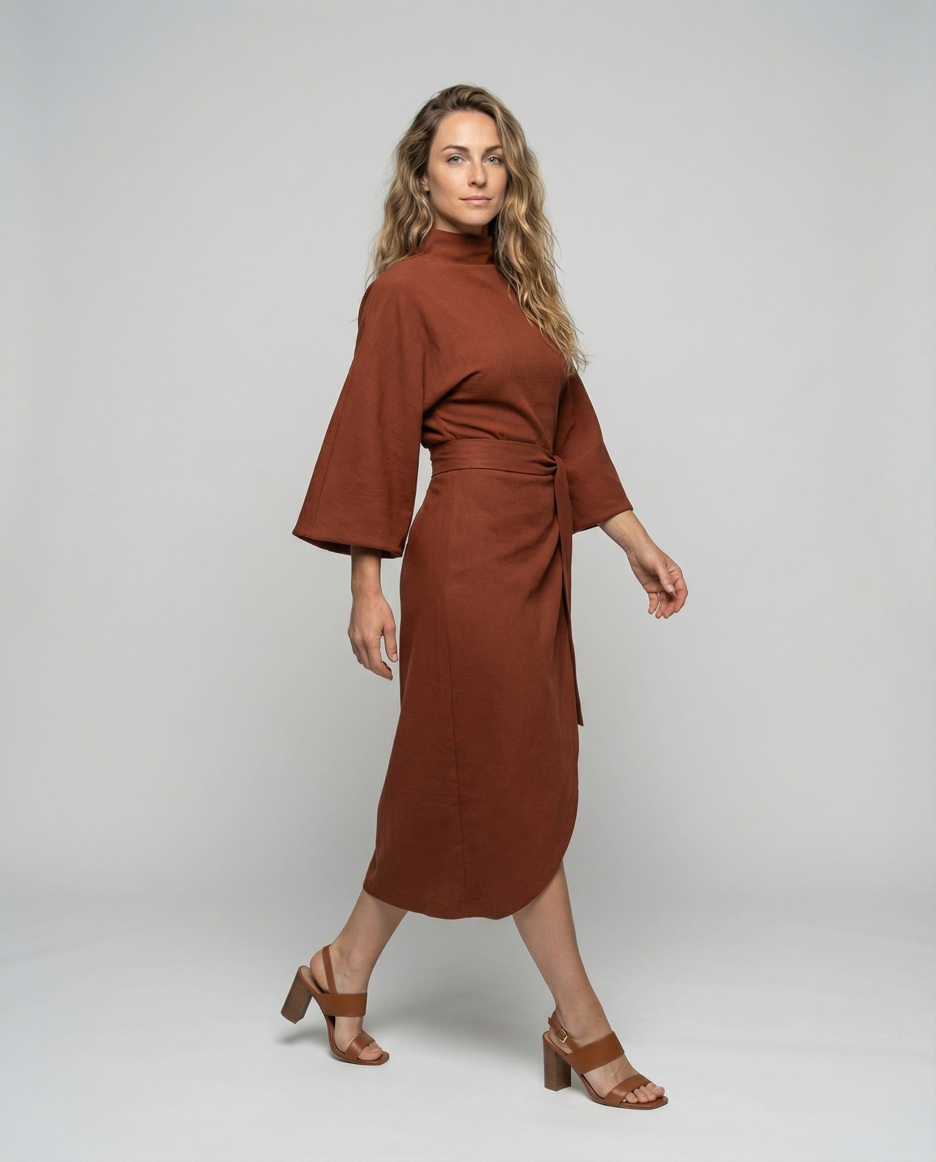 Abito Midi Donna Drappeggiato Scollo Kimono - Brentozzi