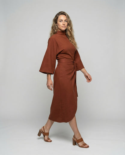 Abito Midi Donna Drappeggiato Scollo Kimono - Brentozzi